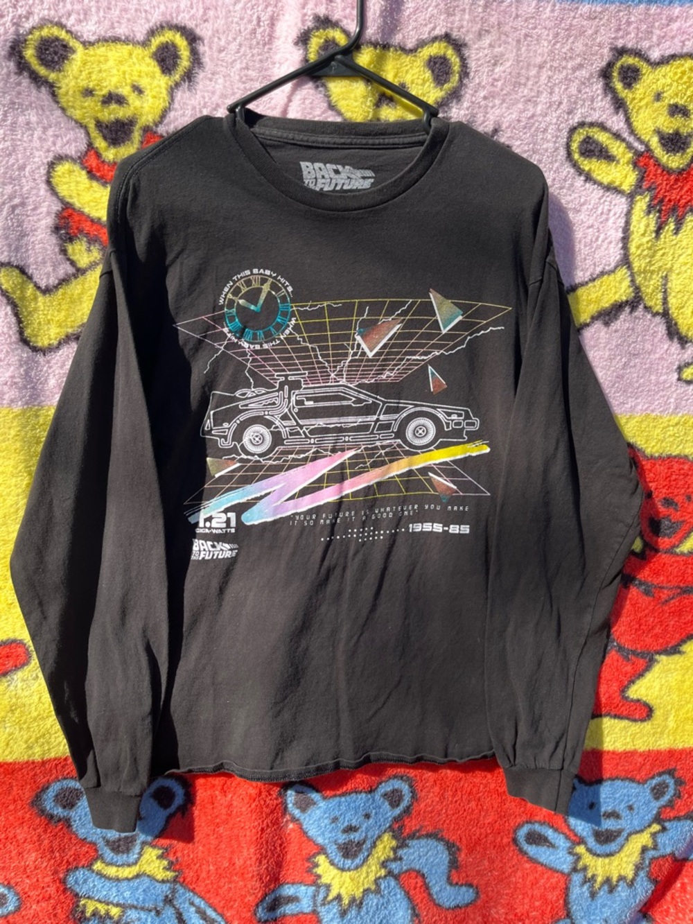 Back to the Future Iridescent DeLorean Long Sleeve T-Shirt Synthwave Graphic